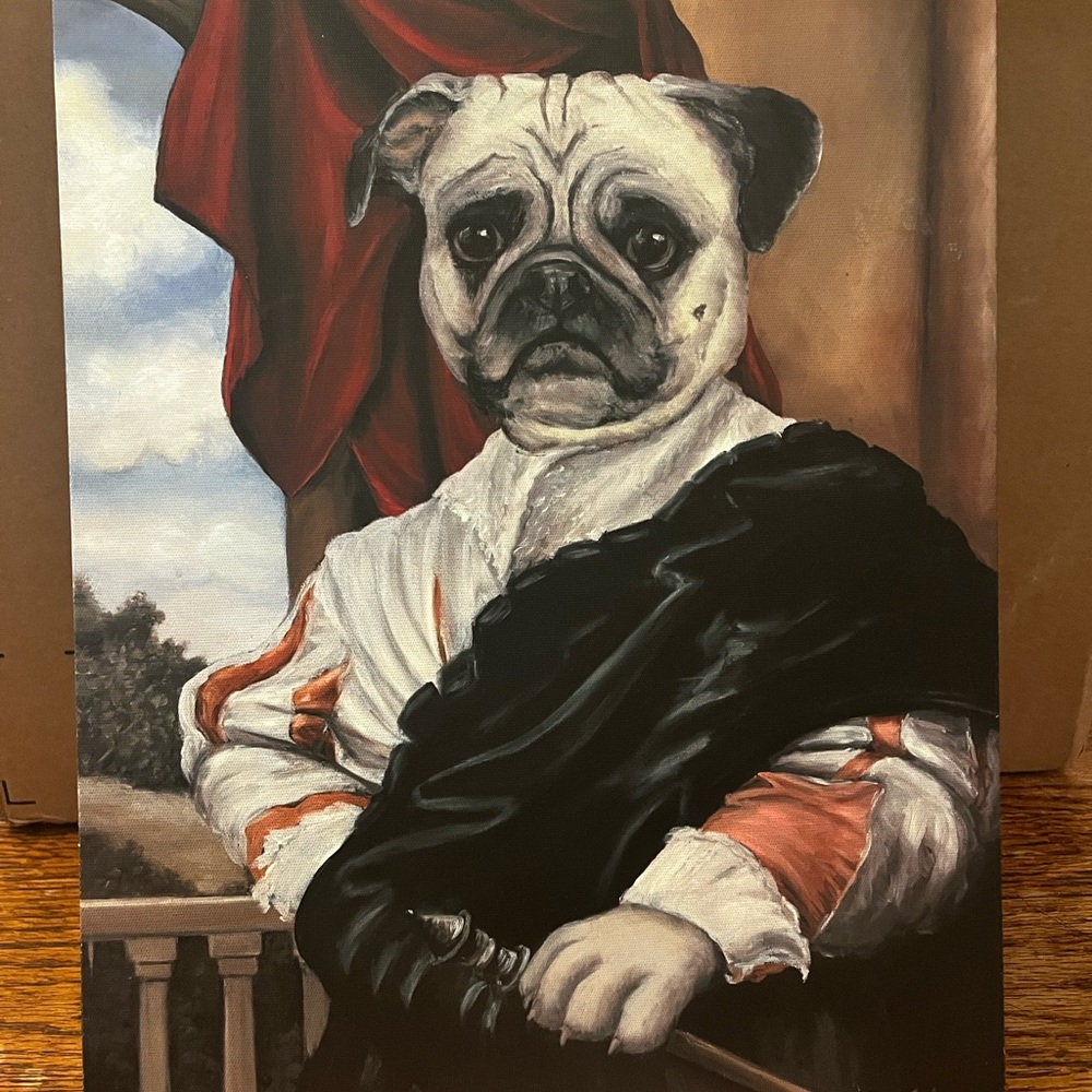 Carol Lew Canvas Art. PUG PORTRAIT ART IN MOTION 14"× 11" x 2.5"